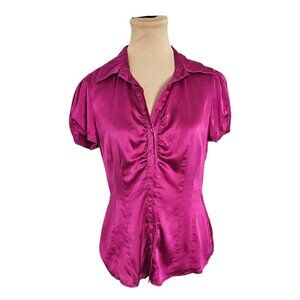 Le Chateau Silk Blend Pink Button Down Blouse Sz M